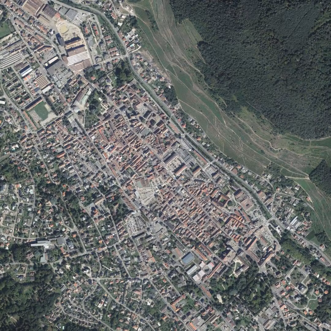 Guebwiller aujourd'hui, le centre vu du ciel