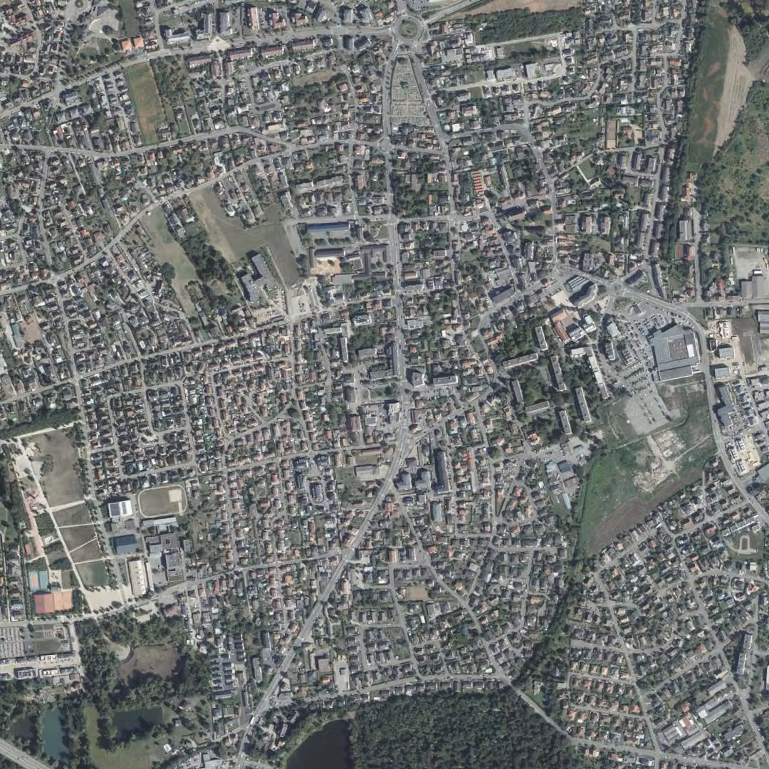 Kingersheim aujourd'hui, le centre vu du ciel