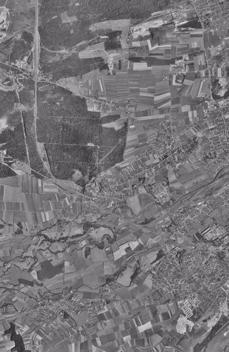 Pfastatt en 1961, le territoire vu du ciel, au même cadrage