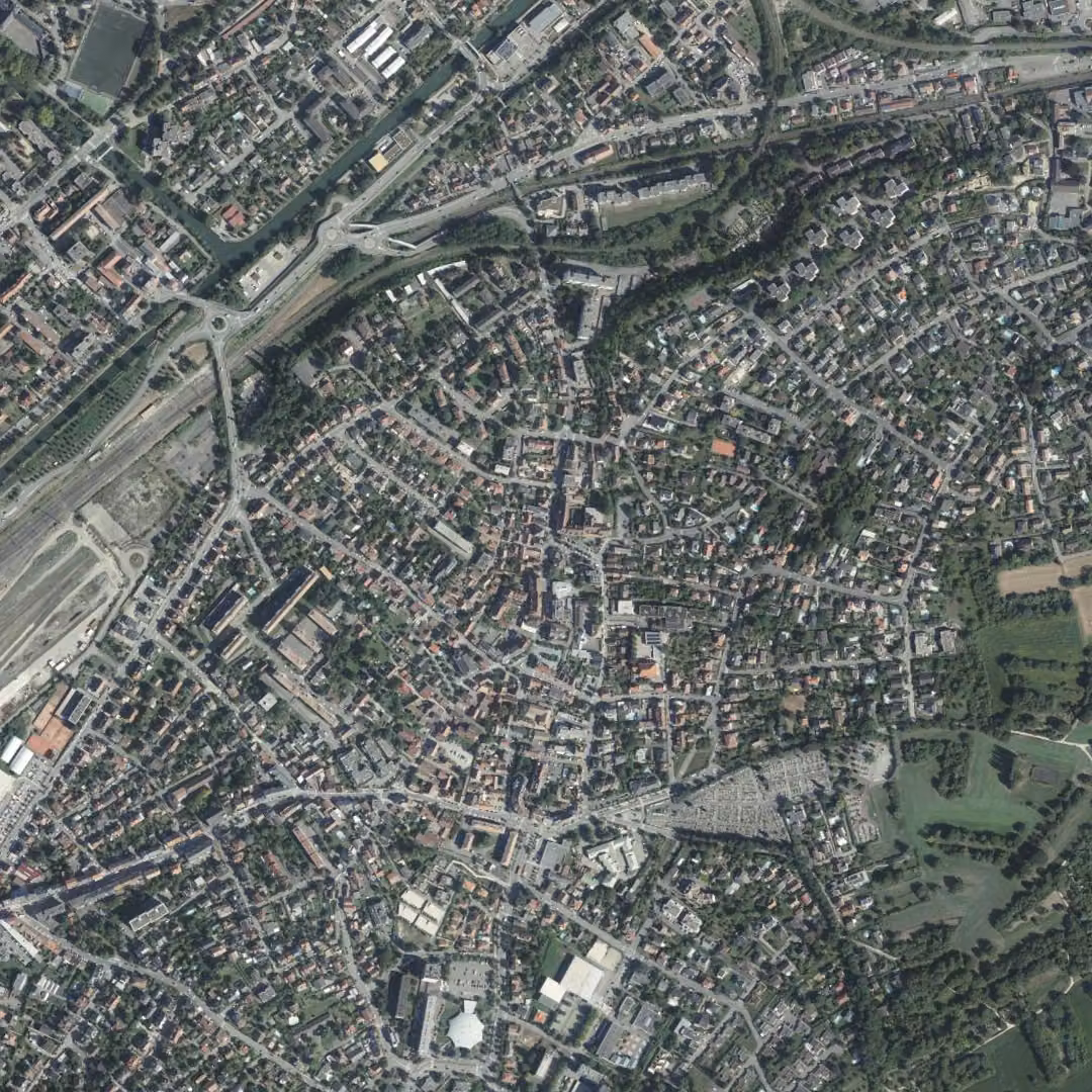 Riedisheim aujourd'hui, le centre vu du ciel