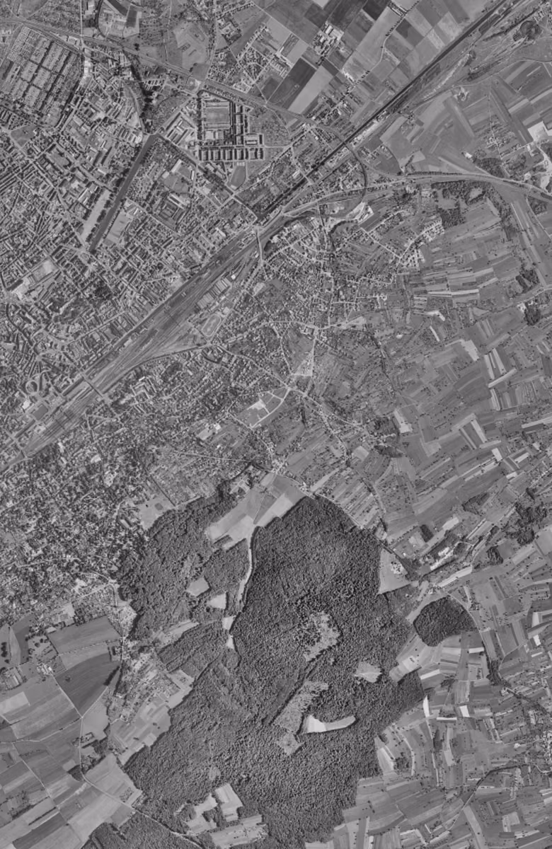 Riedisheim en 1961, le territoire vu du ciel, au même cadrage