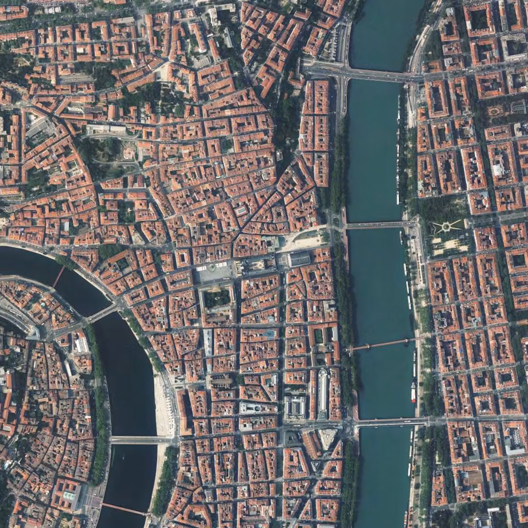 Lyon aujourd'hui, le centre vu du ciel