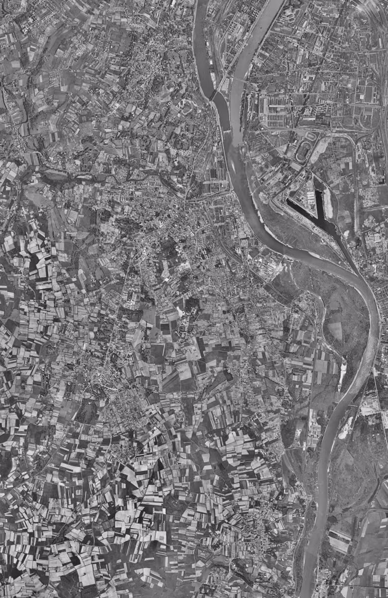 Oullins-Pierre-Bénite en 1954, le territoire vu du ciel, au même cadrage