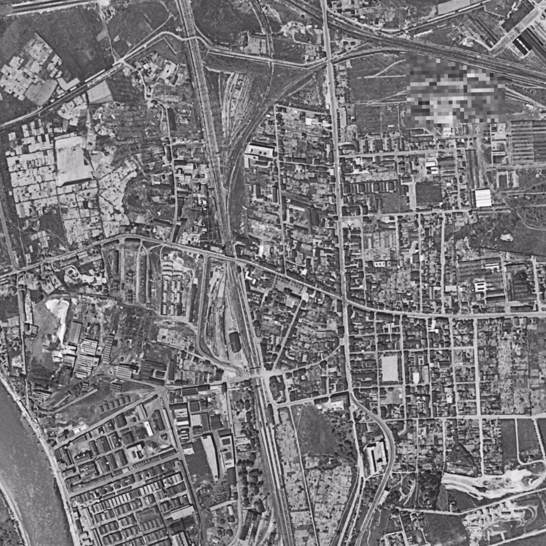 Saint-Fons en 1954, le centre vu du ciel, au même cadrage