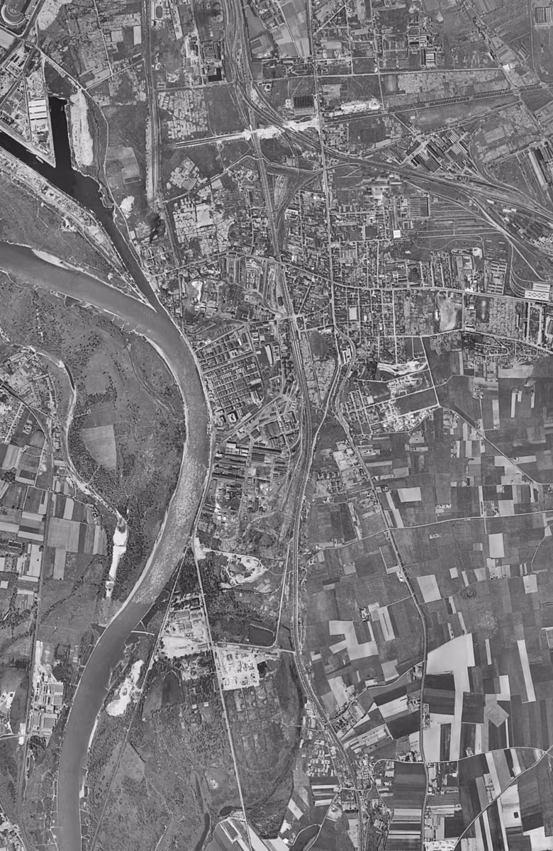 Saint-Fons en 1954, le territoire vu du ciel, au même cadrage