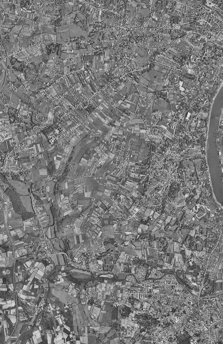 Sainte-Foy-lès-Lyon en 1956, le territoire vu du ciel, au même cadrage