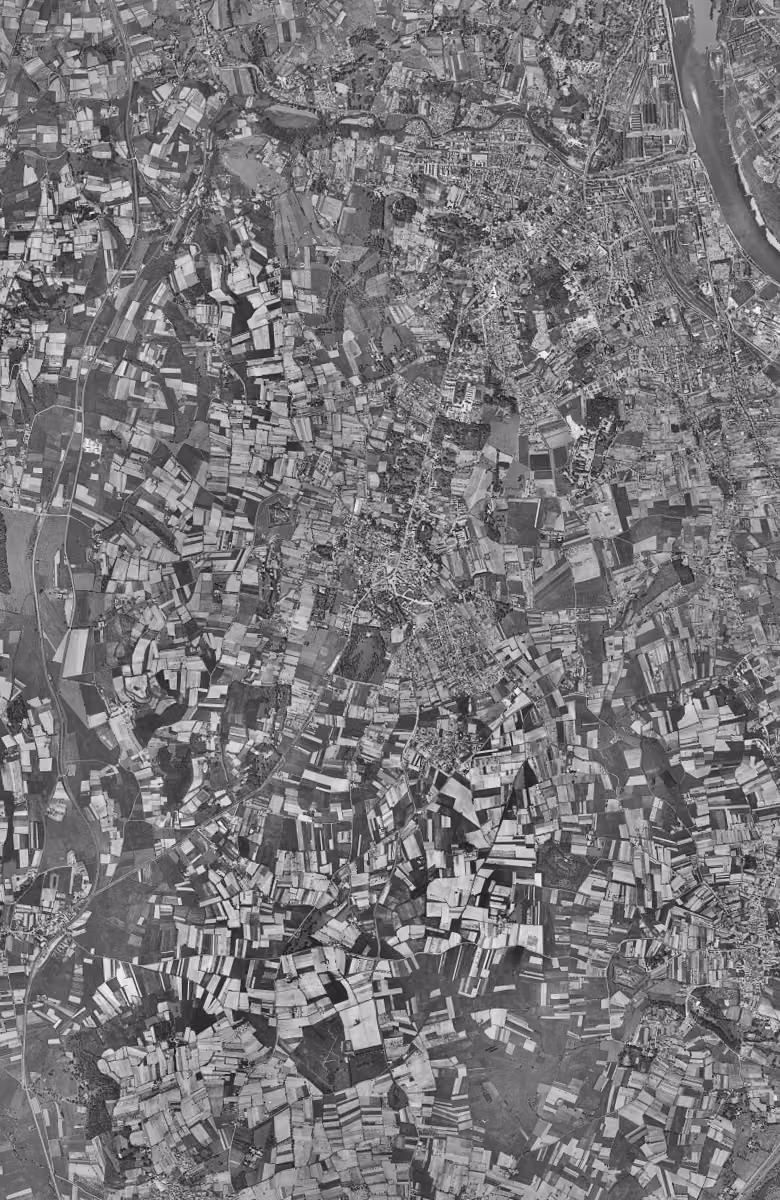 Saint-Genis-Laval en 1954, le territoire vu du ciel, au même cadrage