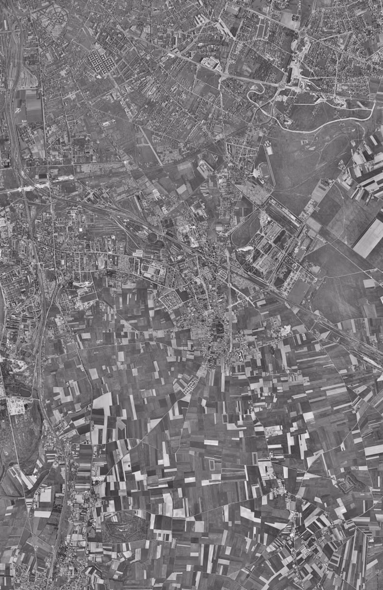 Vénissieux en 1954, le territoire vu du ciel, au même cadrage