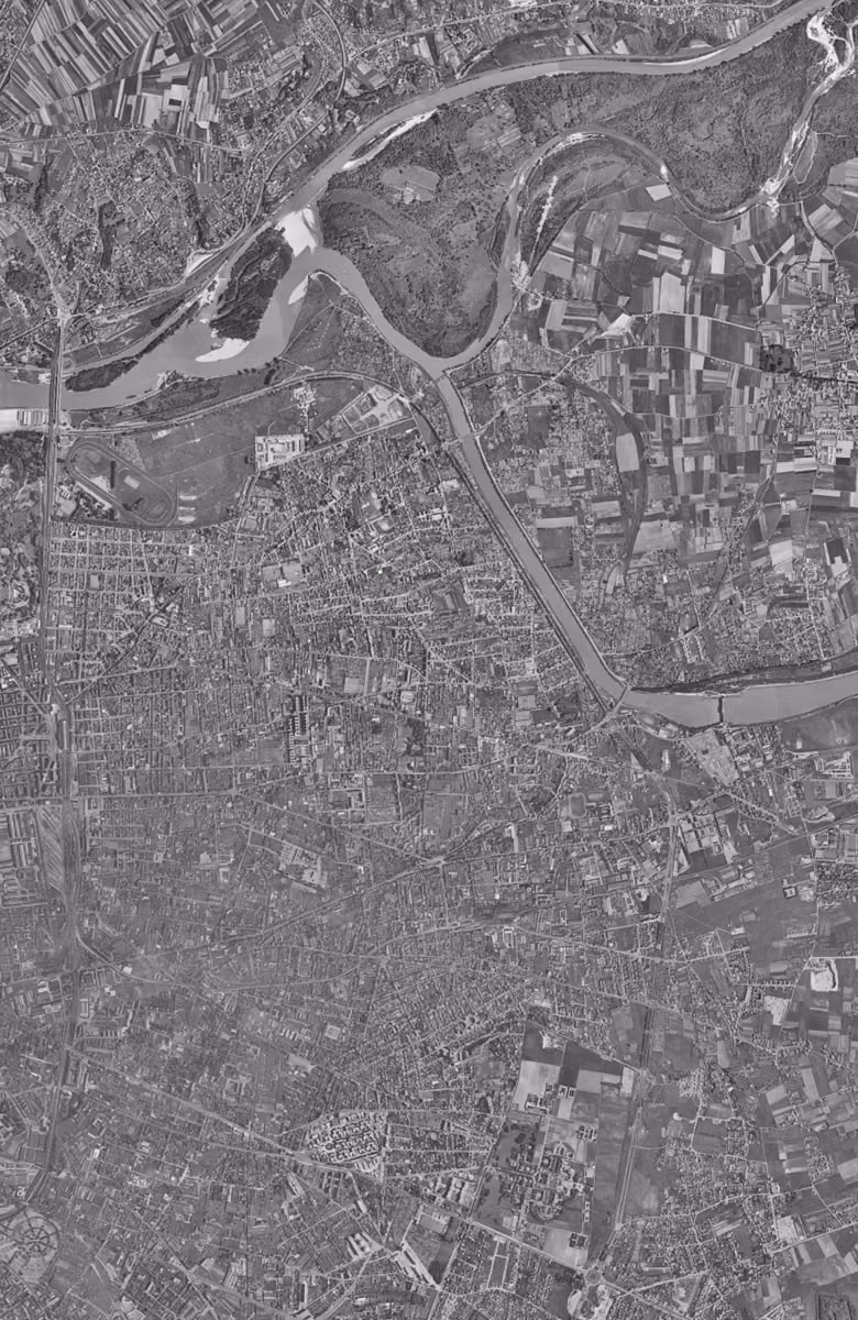 Villeurbanne en 1956, le territoire vu du ciel, au même cadrage