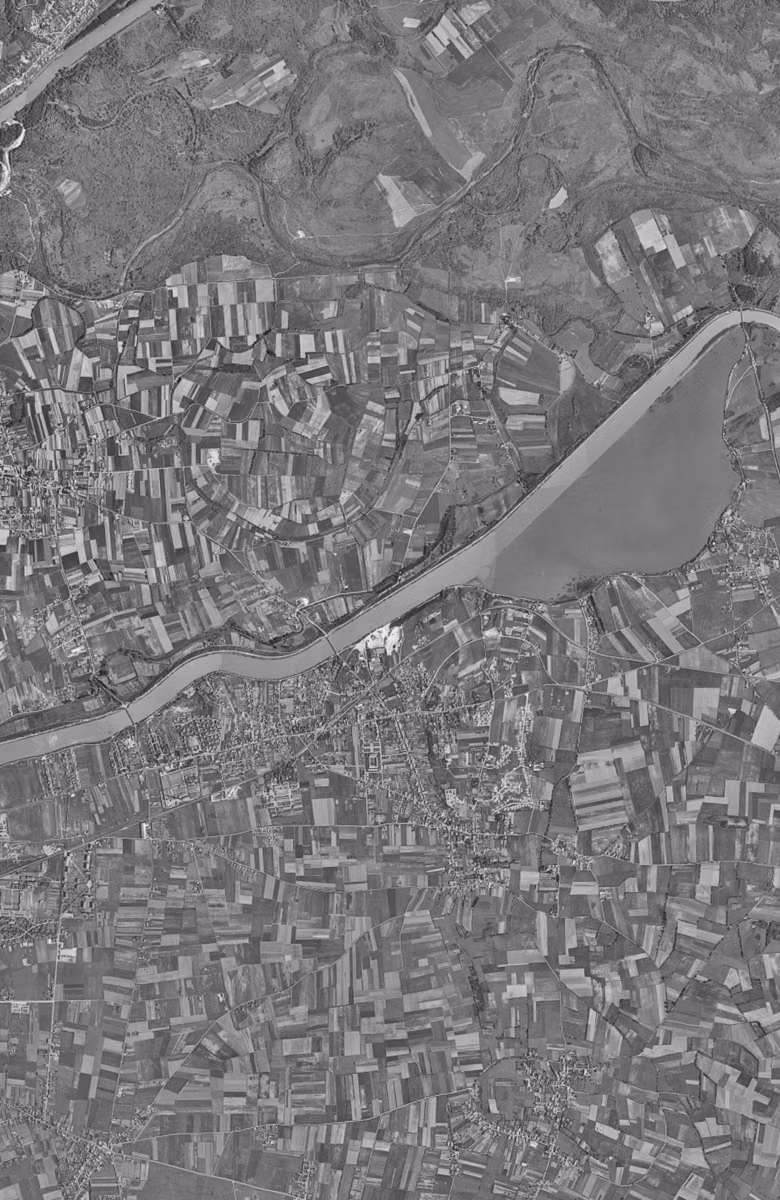 Décines-Charpieu en 1956, le territoire vu du ciel, au même cadrage