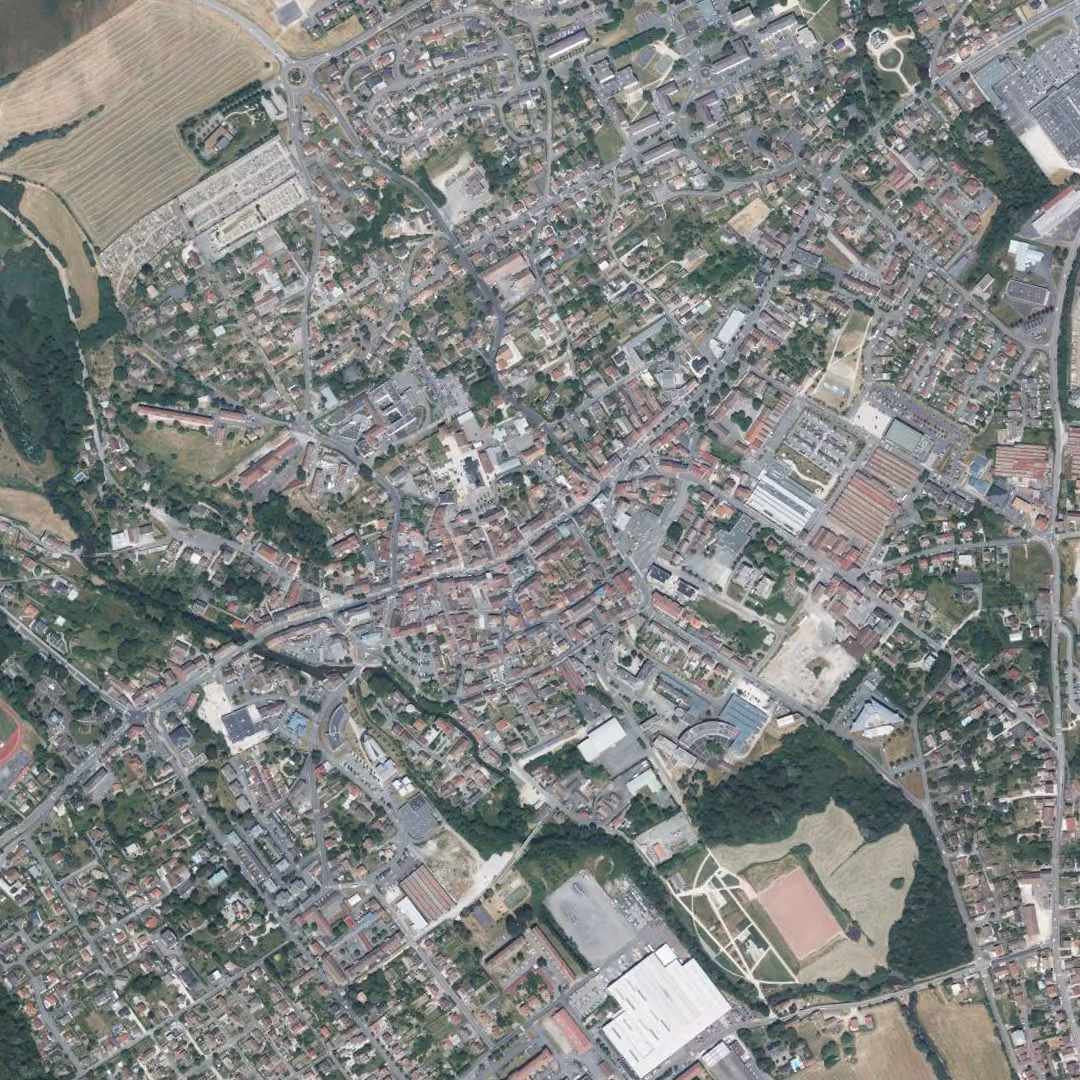 Héricourt aujourd'hui, le centre vu du ciel