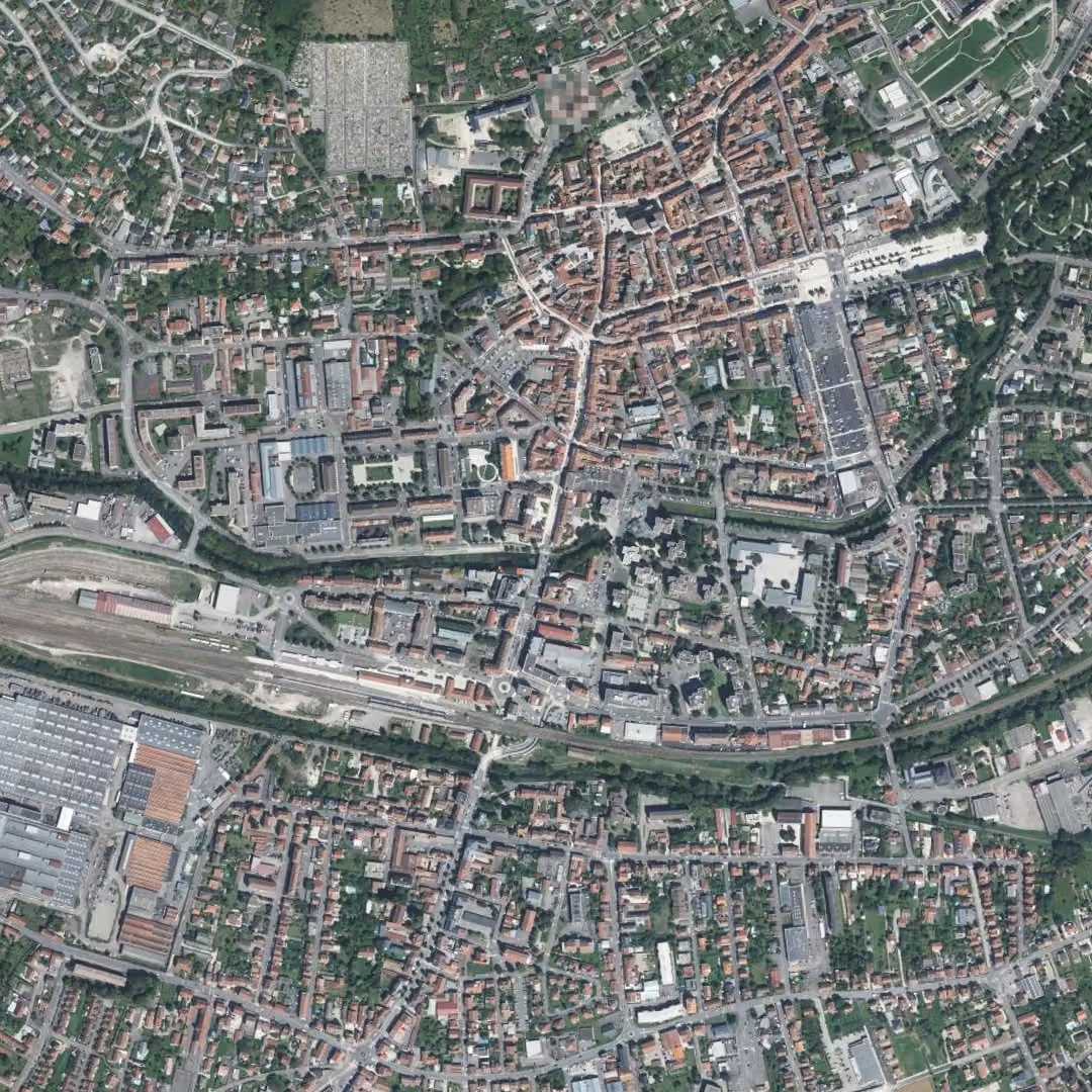 Vesoul aujourd'hui, le centre vu du ciel