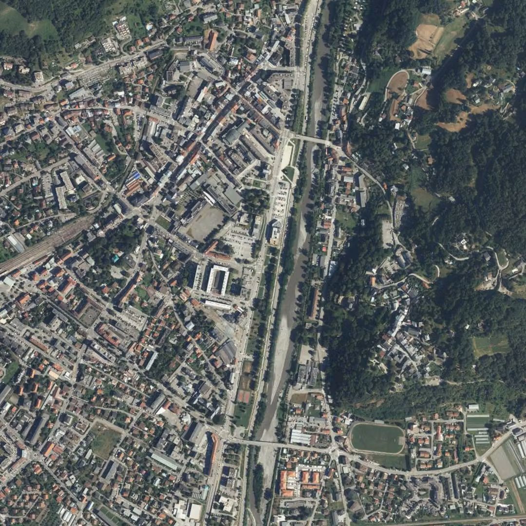 Albertville aujourd'hui, le centre vu du ciel