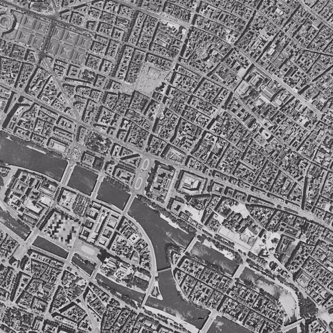 Paris en 1949, le centre vu du ciel, au même cadrage