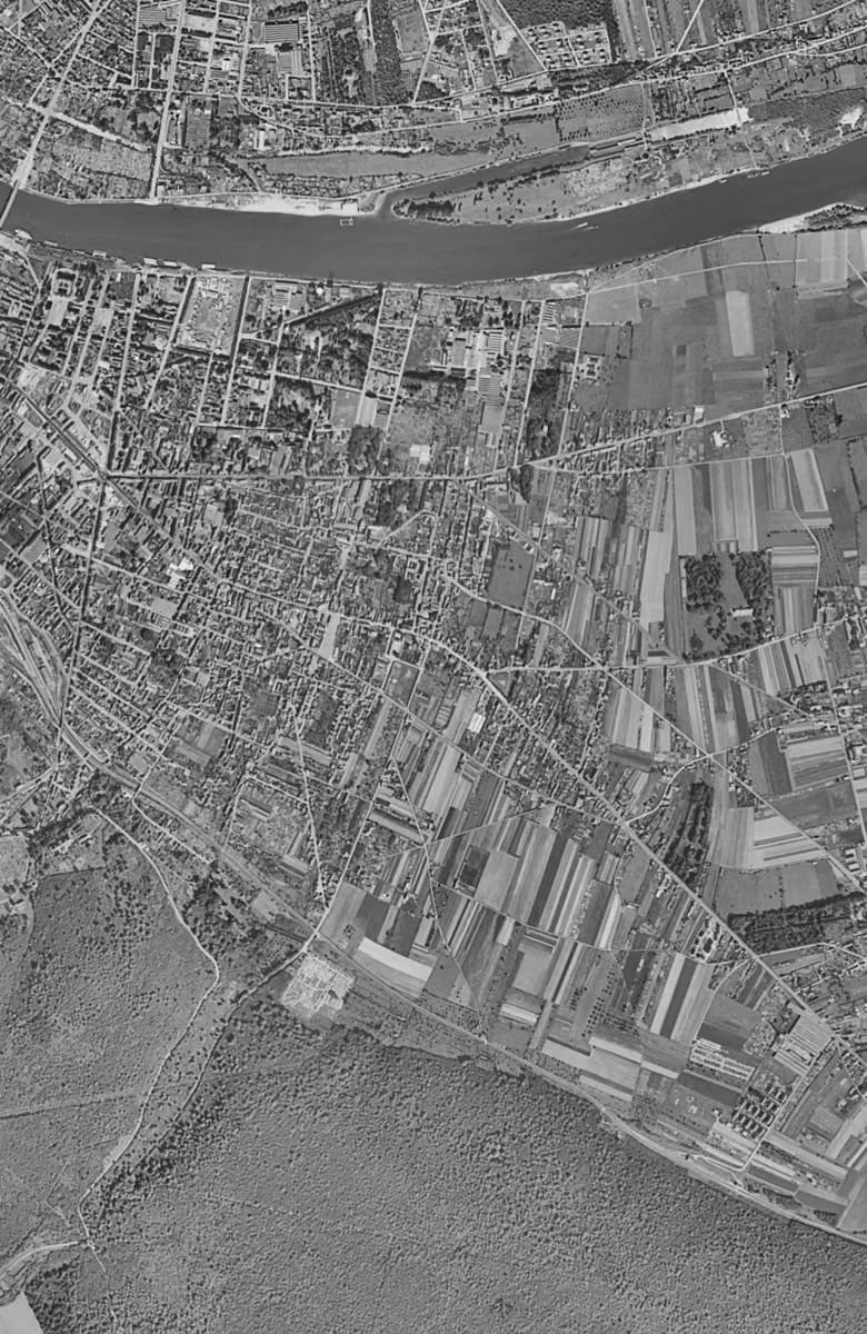 Caudebec-lès-Elbeuf en 1954, le territoire vu du ciel, au même cadrage