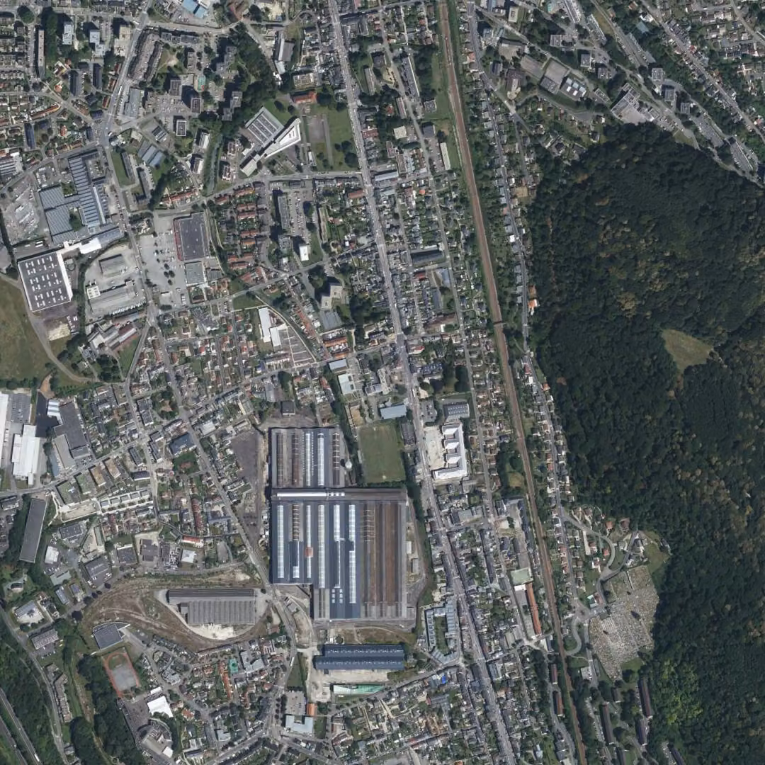Déville-lès-Rouen aujourd'hui, le centre vu du ciel