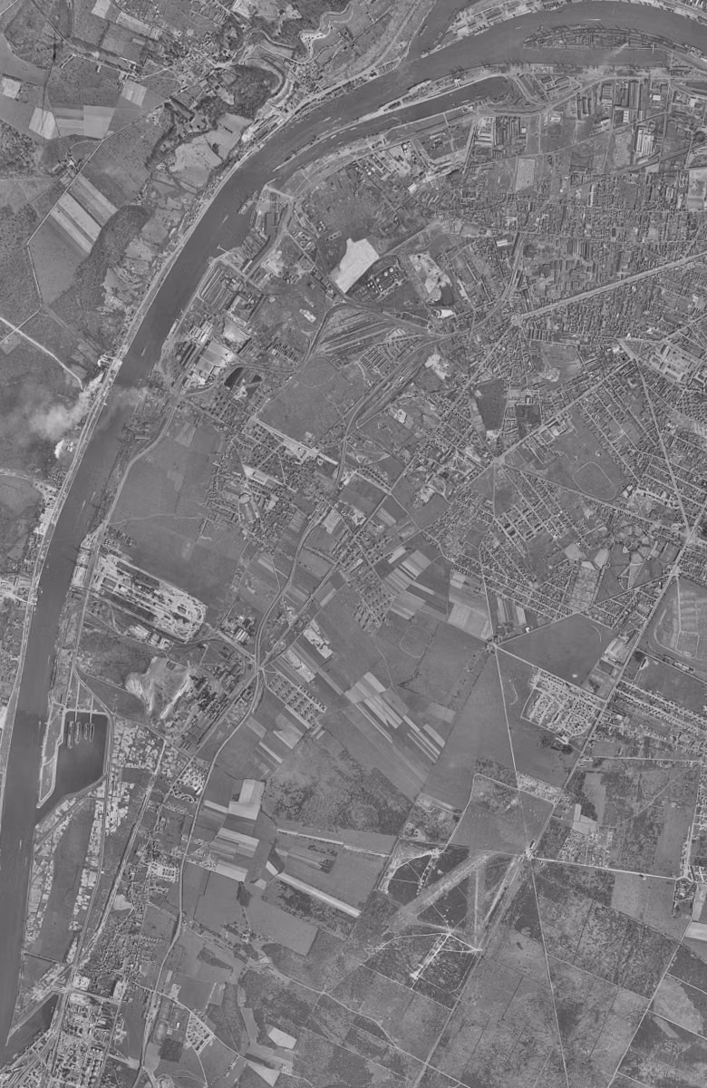 Le Grand-Quevilly en 1955, le territoire vu du ciel, au même cadrage