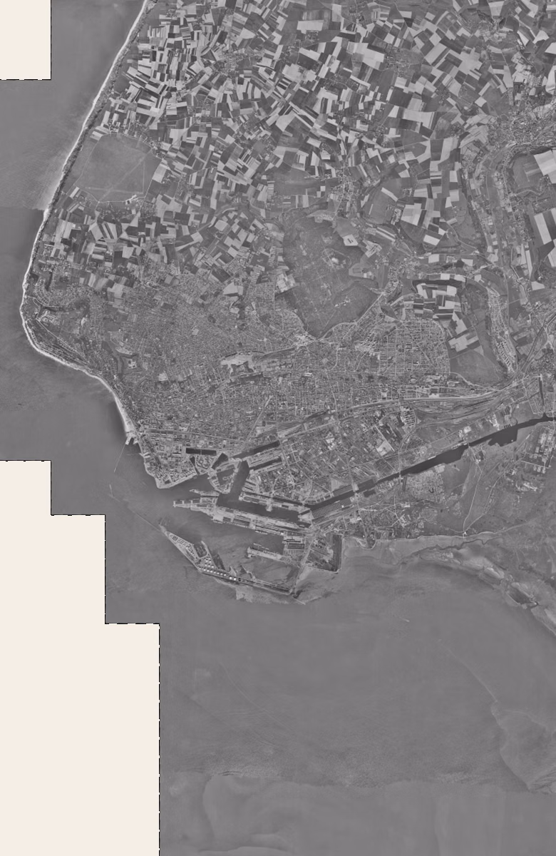 Le Havre en 1955, le territoire vu du ciel, au même cadrage