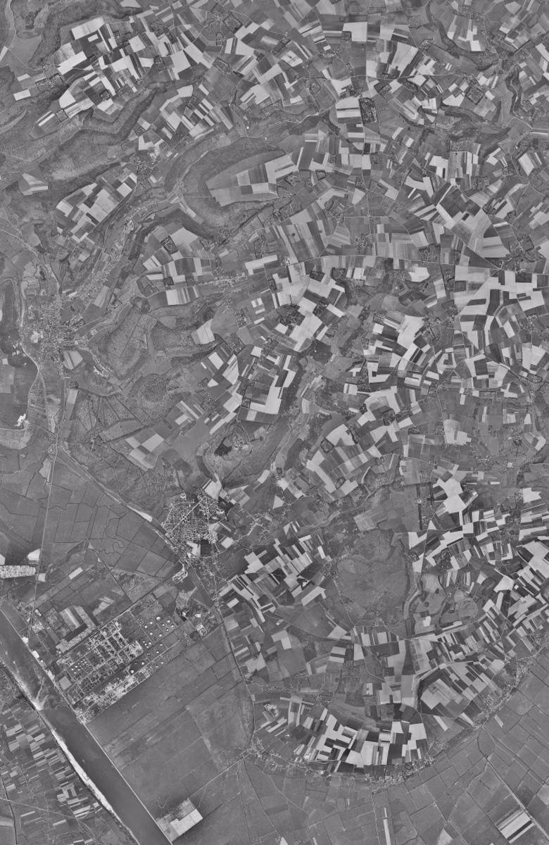 Port-Jérôme-sur-Seine en 1955, le territoire vu du ciel, au même cadrage