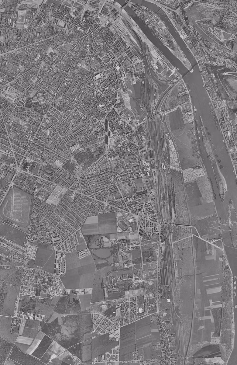 Sotteville-lès-Rouen en 1955, le territoire vu du ciel, au même cadrage