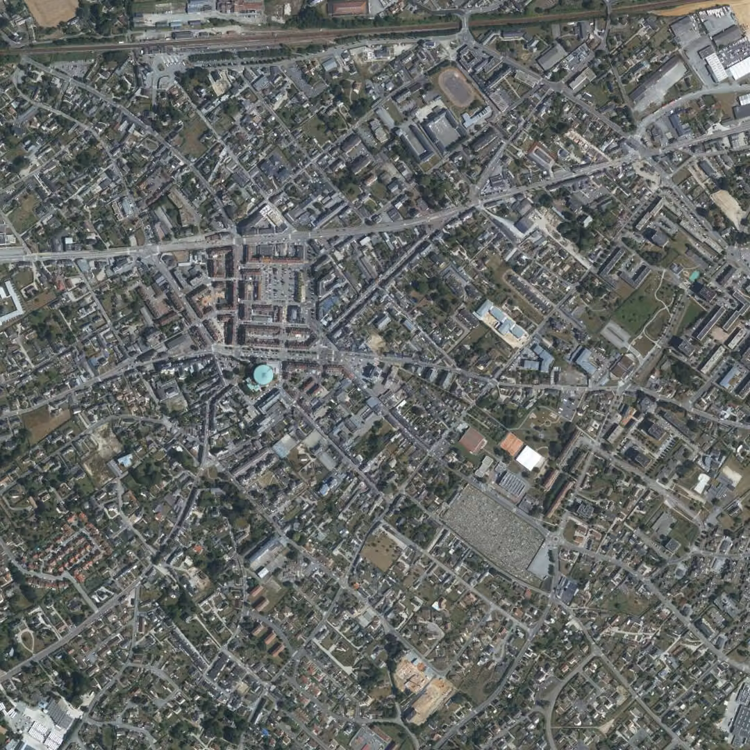 Yvetot aujourd'hui, le centre vu du ciel