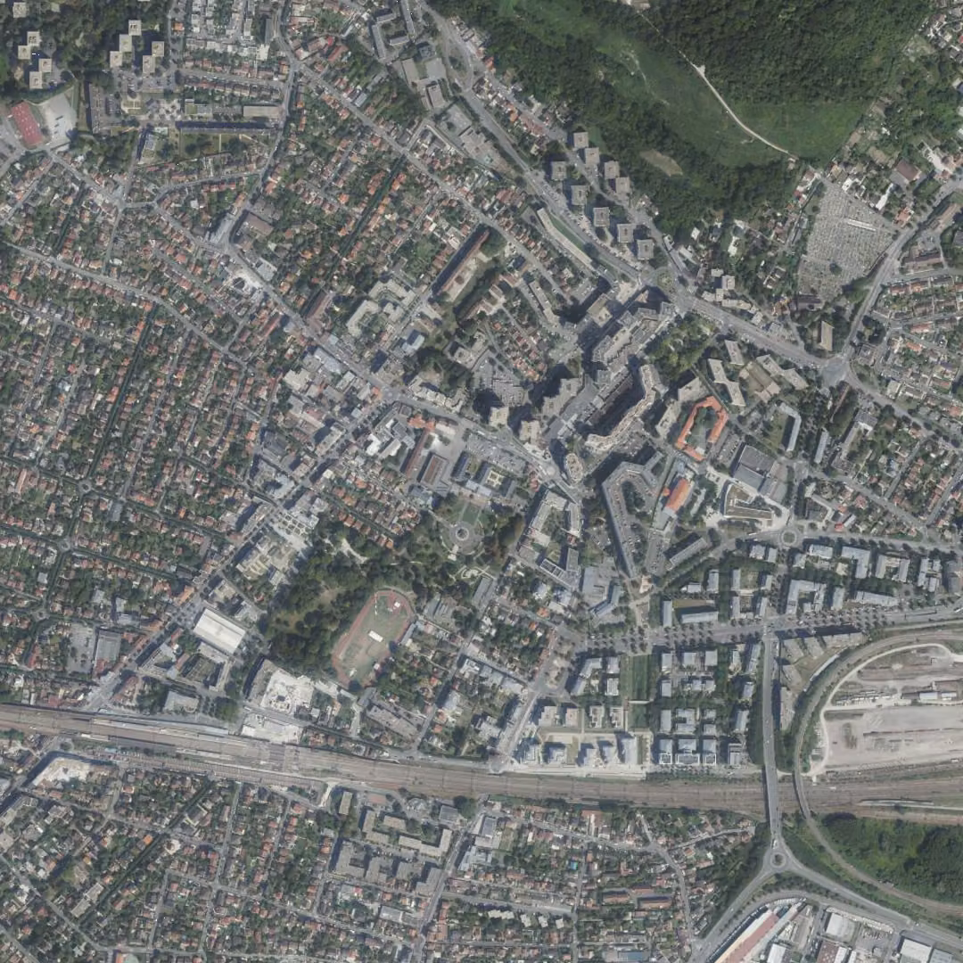 Chelles aujourd'hui, le centre vu du ciel
