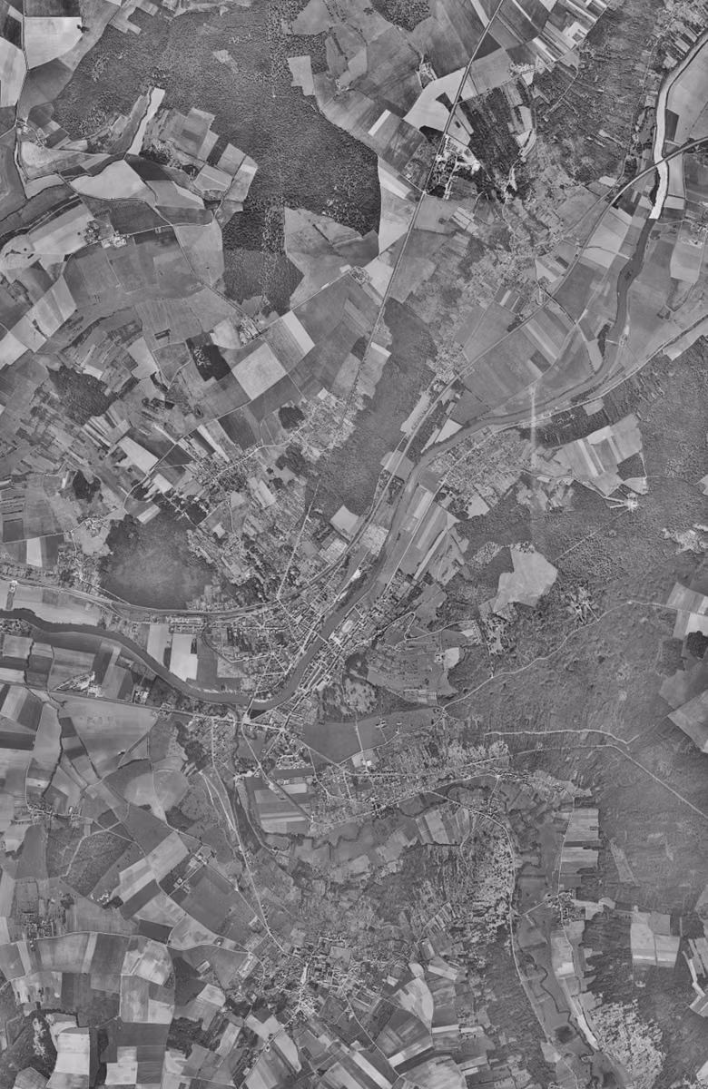 La Ferté-sous-Jouarre en 1949, le territoire vu du ciel, au même cadrage
