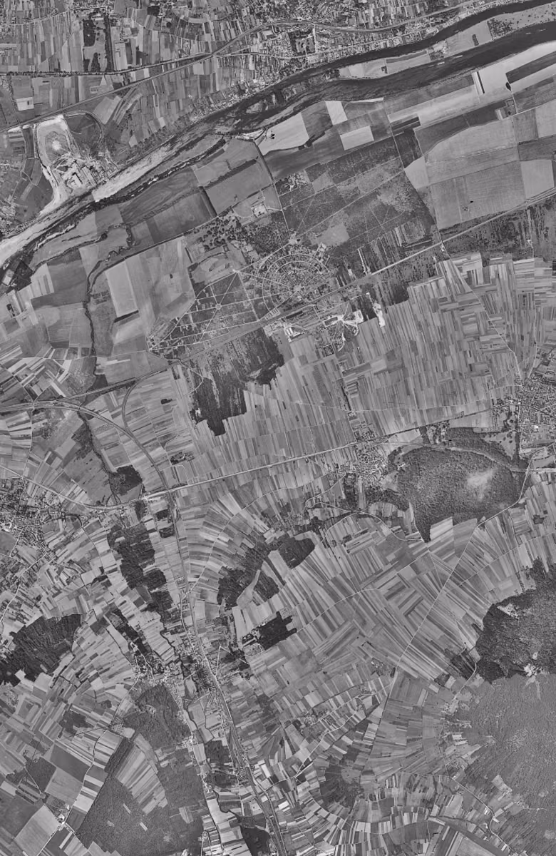 Aubergenville en 1949, le territoire vu du ciel, au même cadrage