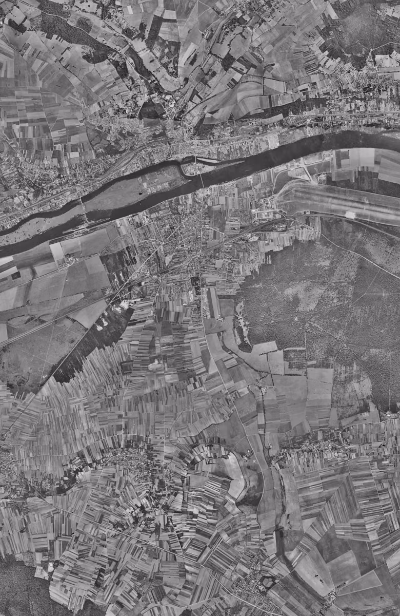 Les Mureaux en 1949, le territoire vu du ciel, au même cadrage