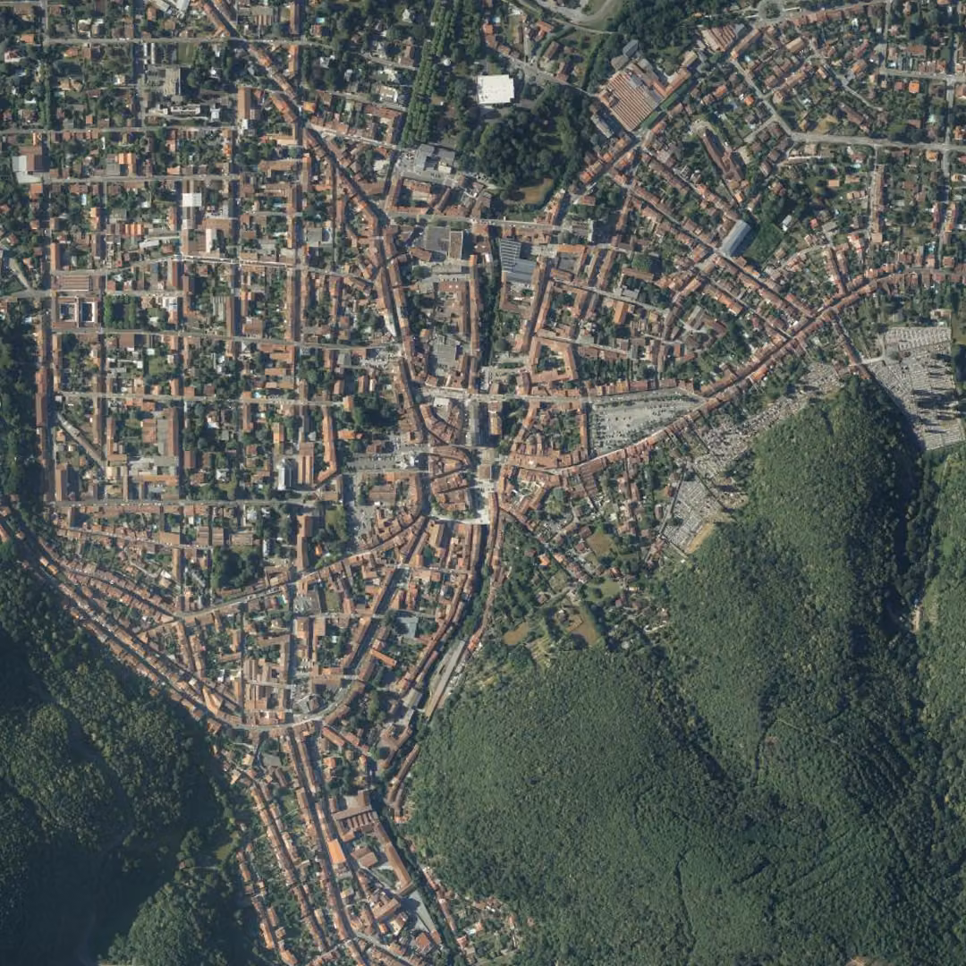 Mazamet aujourd'hui, le centre vu du ciel