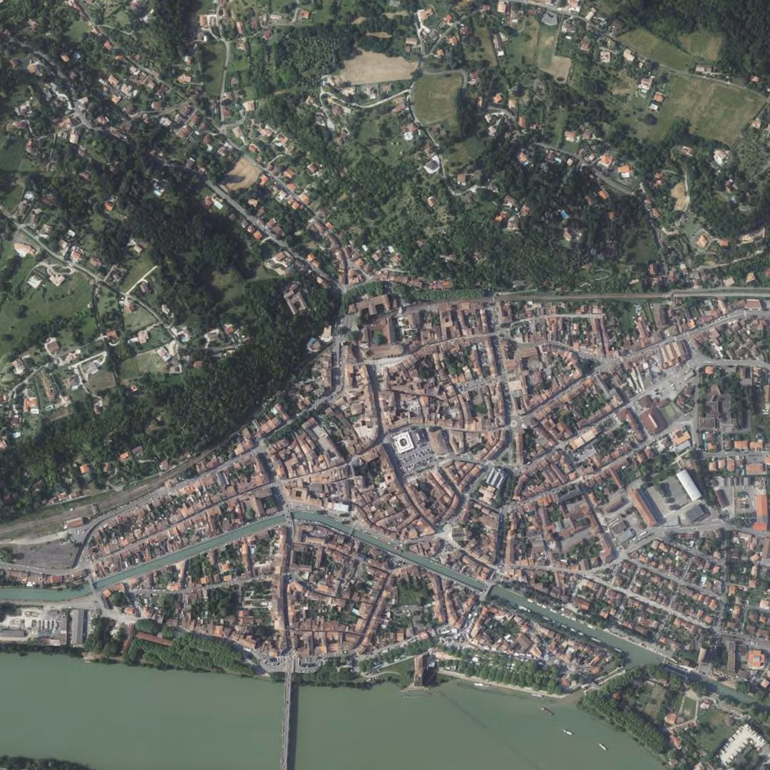 Moissac aujourd'hui, le centre vu du ciel