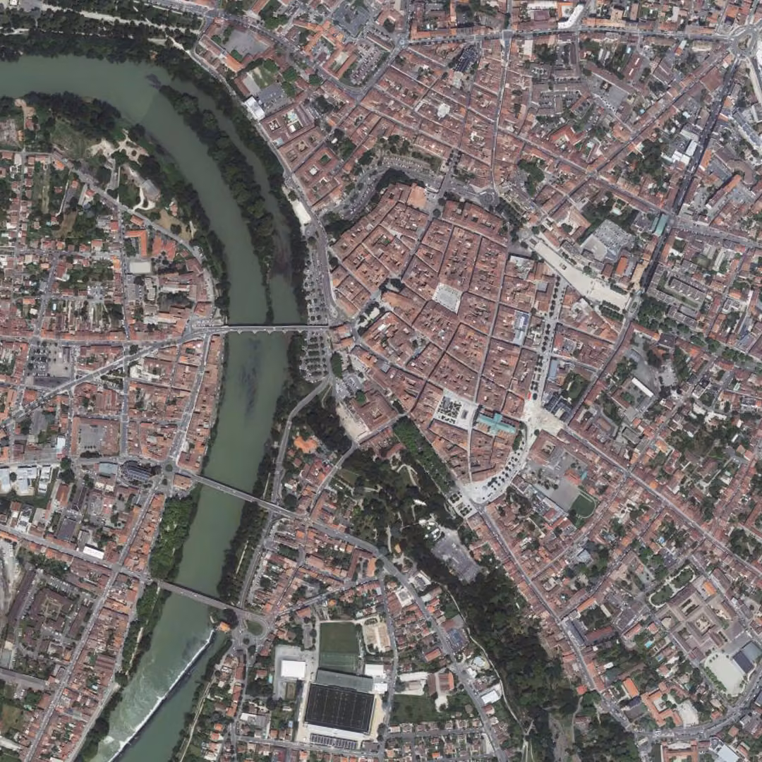 Montauban aujourd'hui, le centre vu du ciel