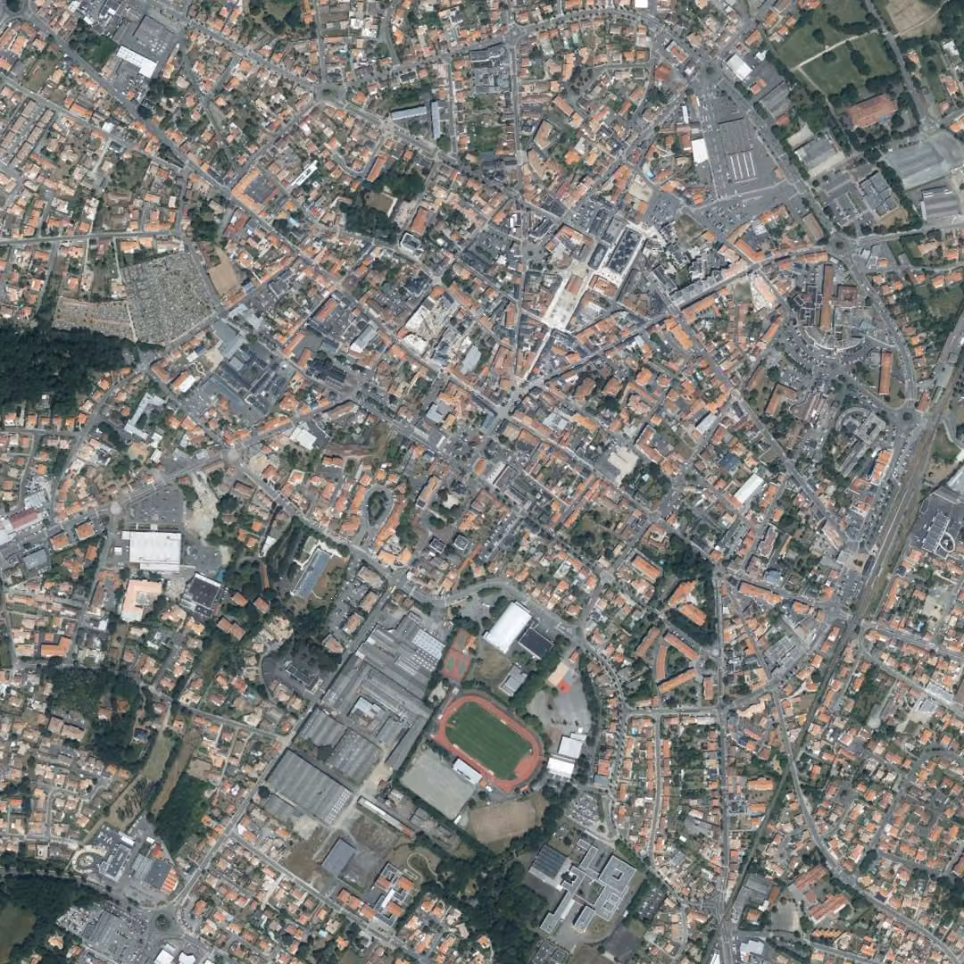 Challans aujourd'hui, le centre vu du ciel