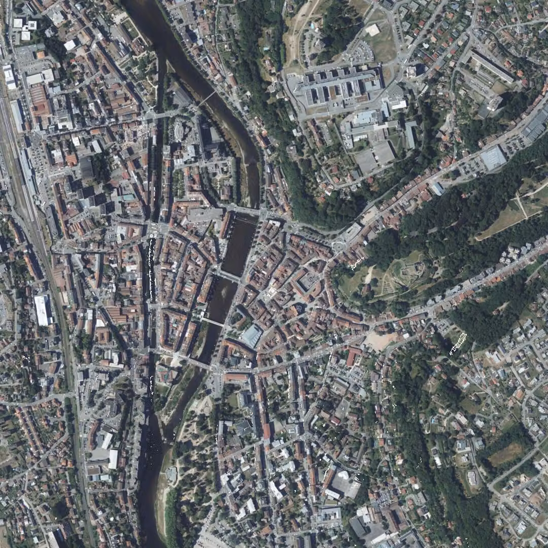 Épinal aujourd'hui, le centre vu du ciel