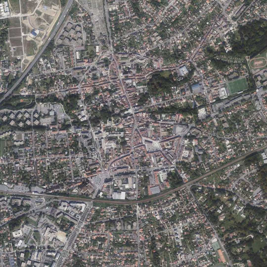 Arpajon aujourd'hui, le centre vu du ciel