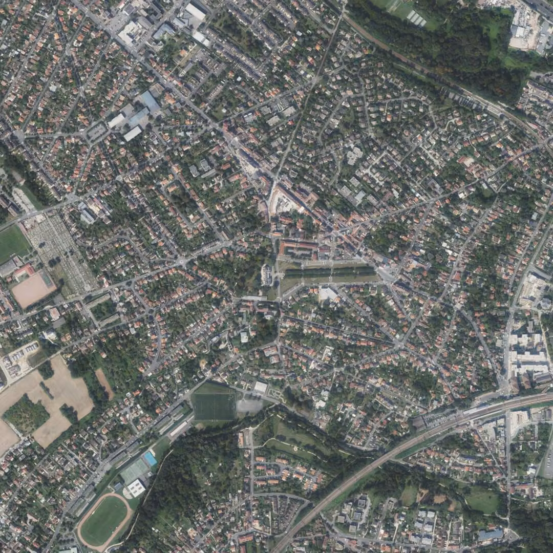 Épinay-sur-Orge aujourd'hui, le centre vu du ciel