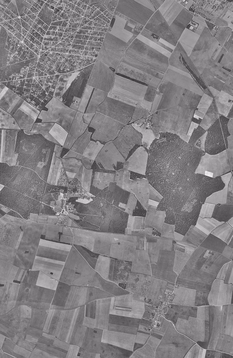 Fleury-Mérogis en 1949, le territoire vu du ciel, au même cadrage