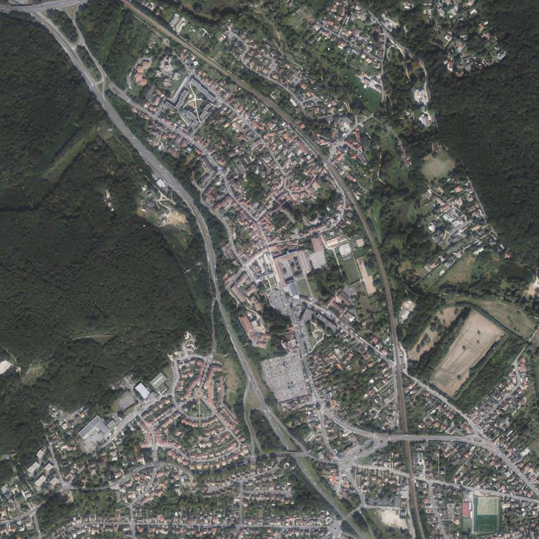 Igny aujourd'hui, le centre vu du ciel