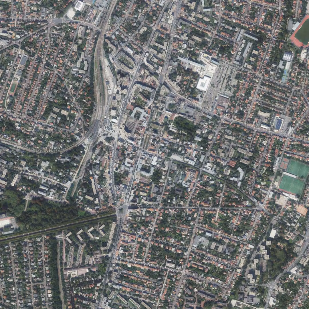 Bourg-la-Reine aujourd'hui, le centre vu du ciel
