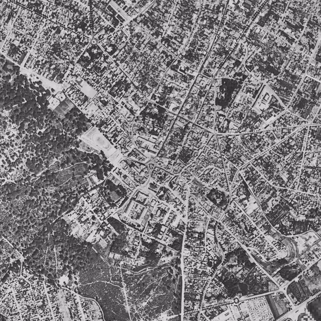 Clamart en 1949, le centre vu du ciel, au même cadrage