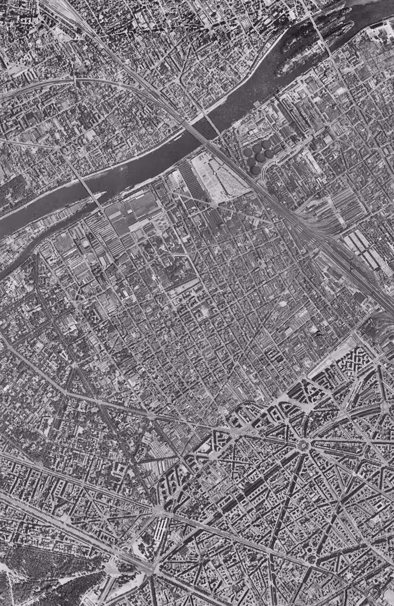 Levallois-Perret en 1949, le territoire vu du ciel, au même cadrage