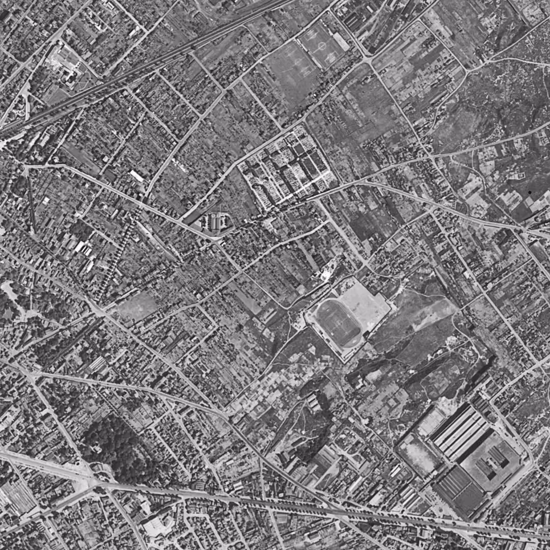 Nanterre en 1949, le centre vu du ciel, au même cadrage