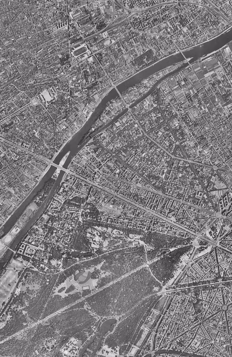 Neuilly-sur-Seine en 1949, le territoire vu du ciel, au même cadrage