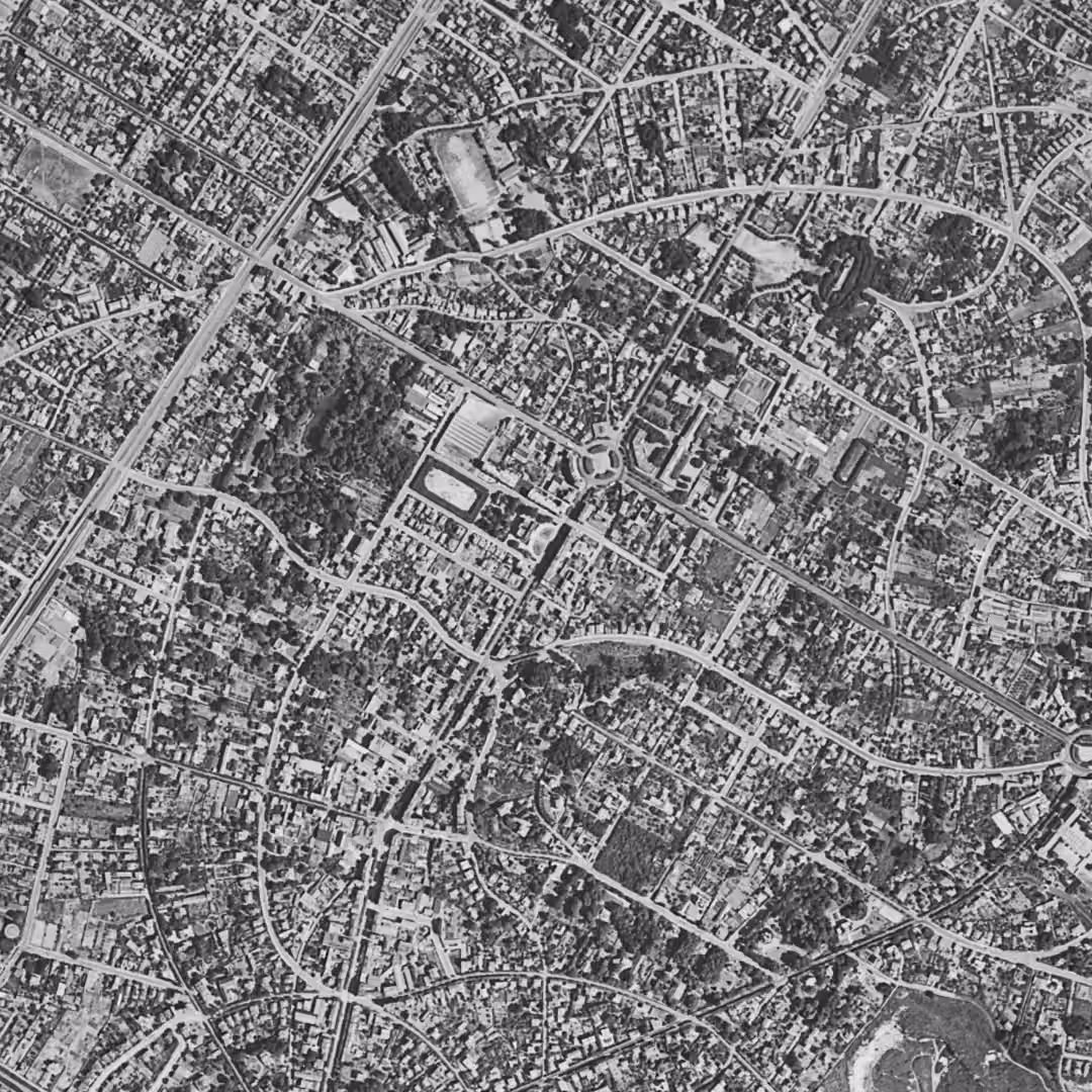 Le Raincy en 1949, le centre vu du ciel, au même cadrage