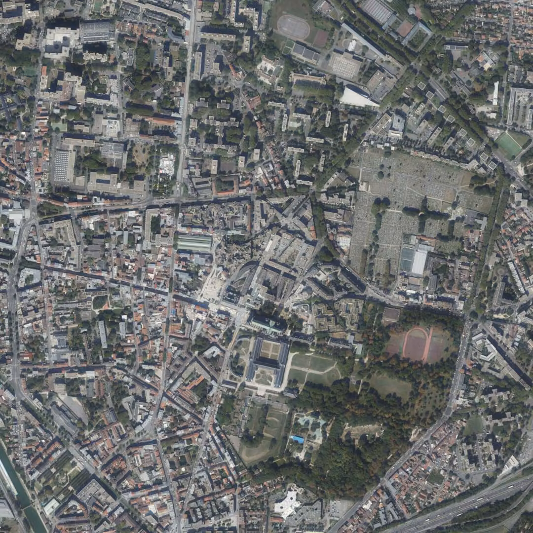 Saint-Denis aujourd'hui, le centre vu du ciel