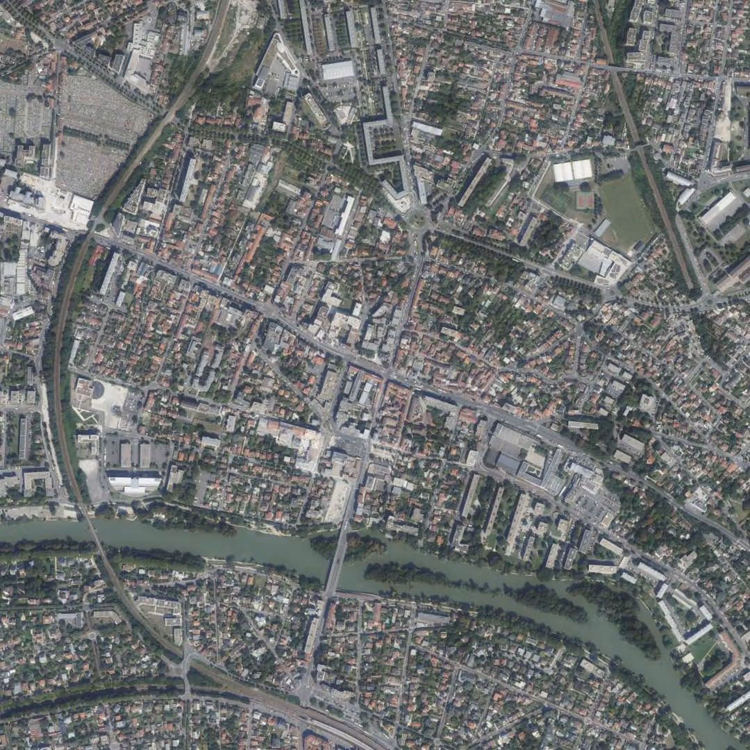 Champigny-sur-Marne aujourd'hui, le centre vu du ciel