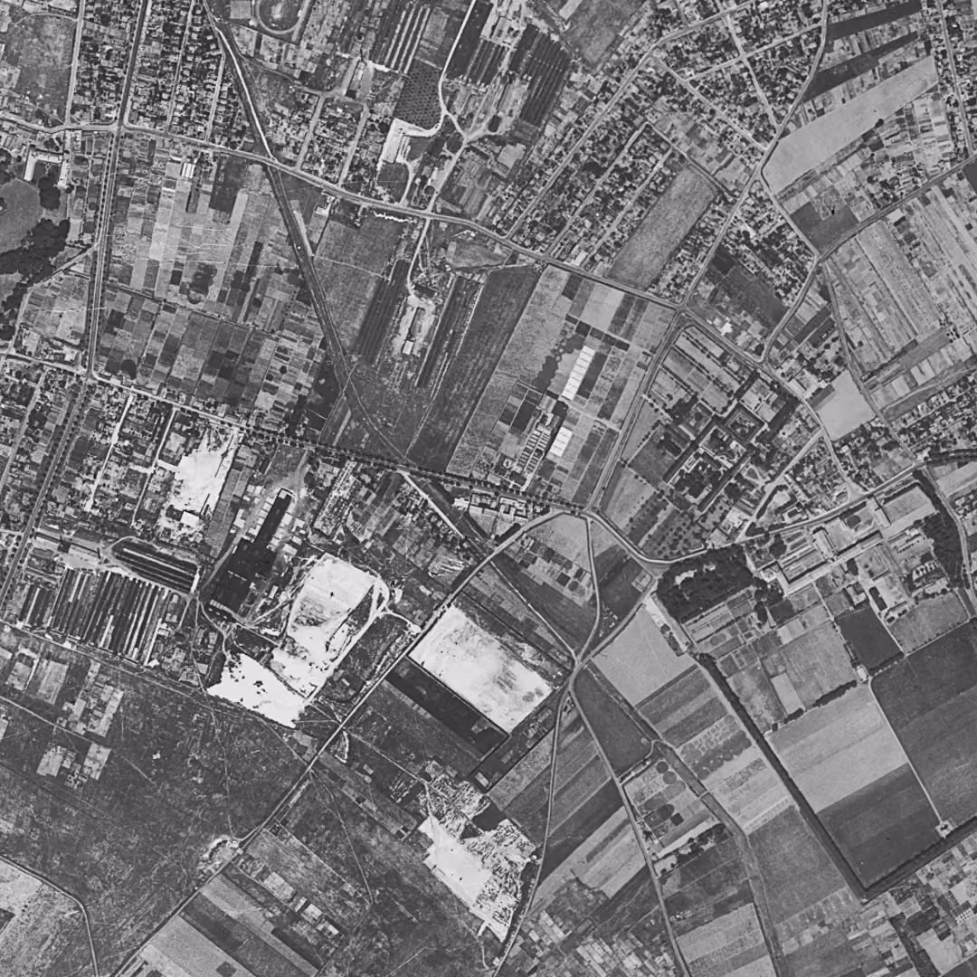 Chevilly-Larue en 1949, le centre vu du ciel, au même cadrage