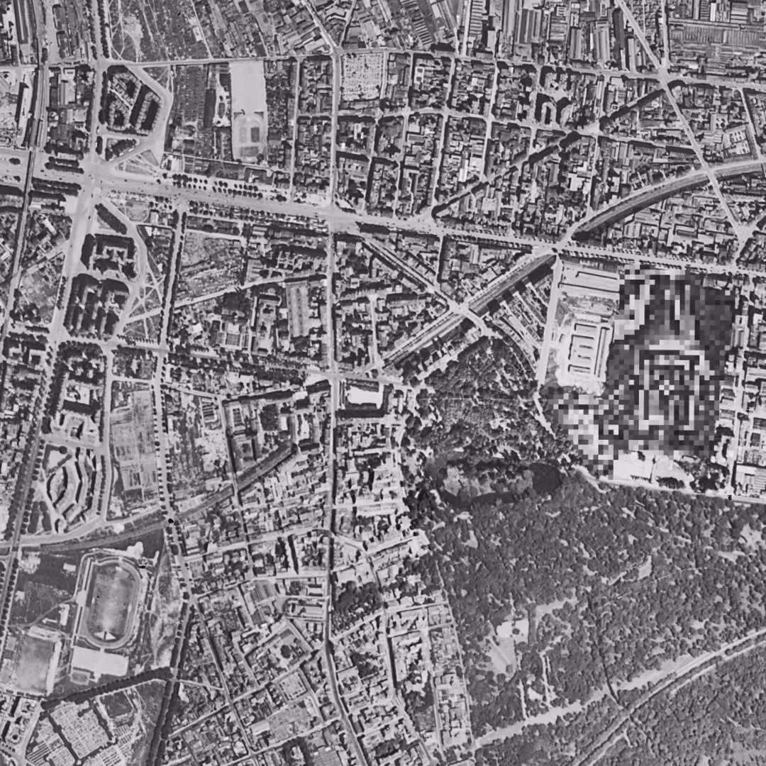 Saint-Mandé en 1949, le centre vu du ciel, au même cadrage