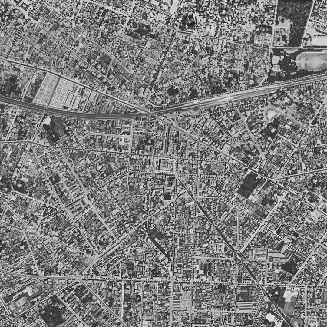 Saint-Maur-des-Fossés en 1949, le centre vu du ciel, au même cadrage