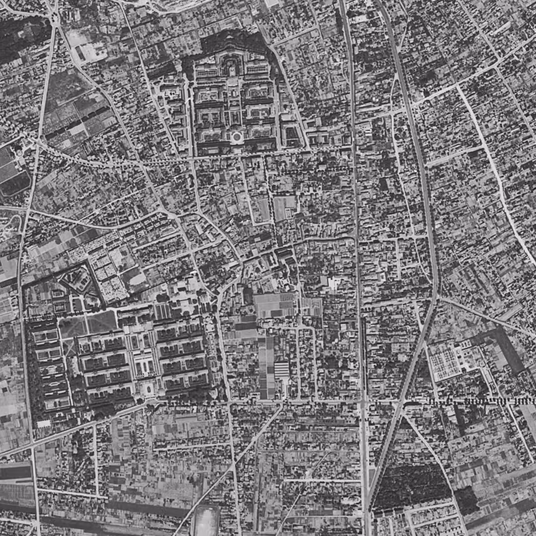 Villejuif en 1949, le centre vu du ciel, au même cadrage